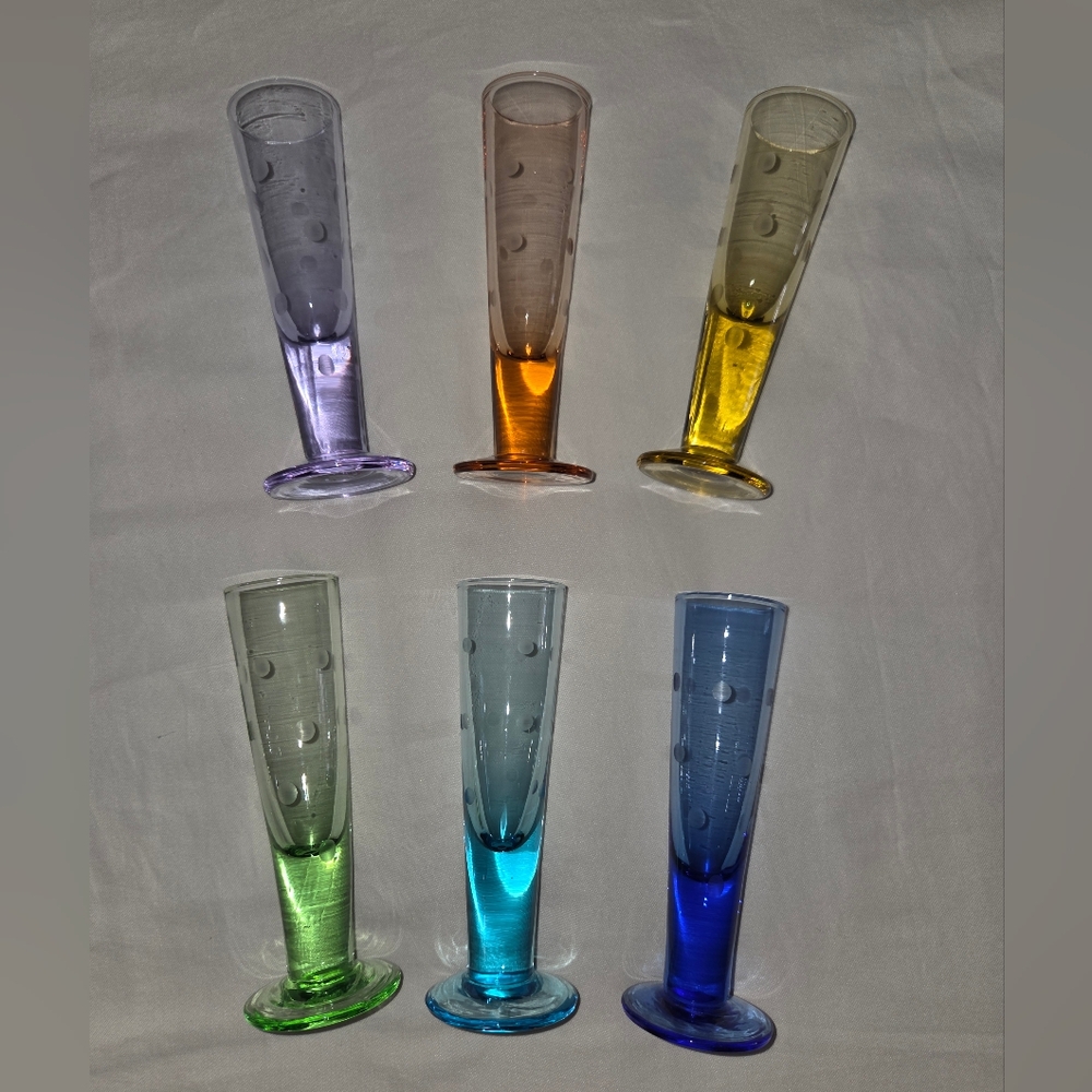 Cordial Shot Glasses Etched Polka Dots Multicolor